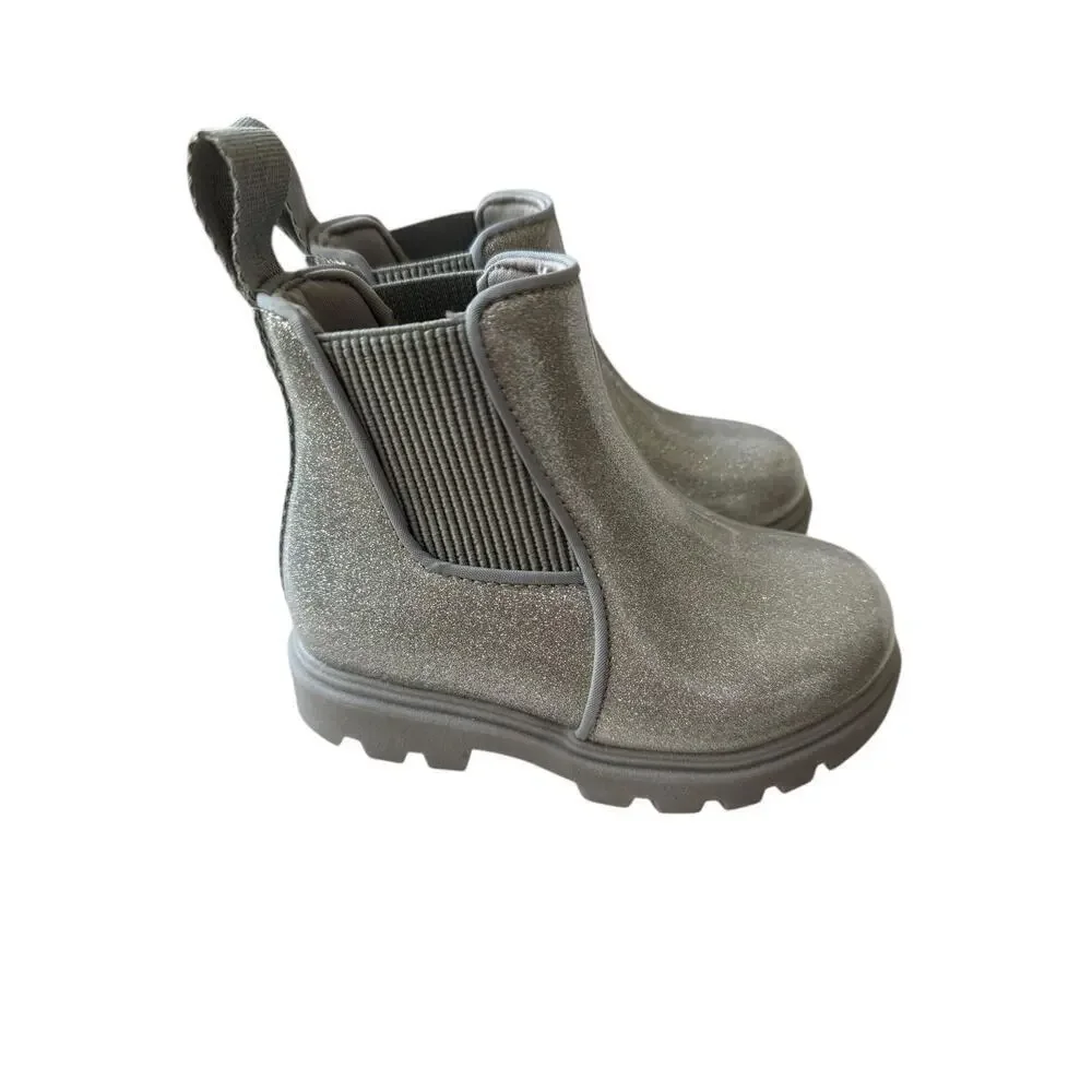 Native Shoes Kids Silver Glitter Kensington Treklite Chelsea Boots Size 6